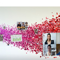 Video Conferencing and statistics in pink swirl