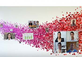 Video Conferencing and statistics in pink swirl
